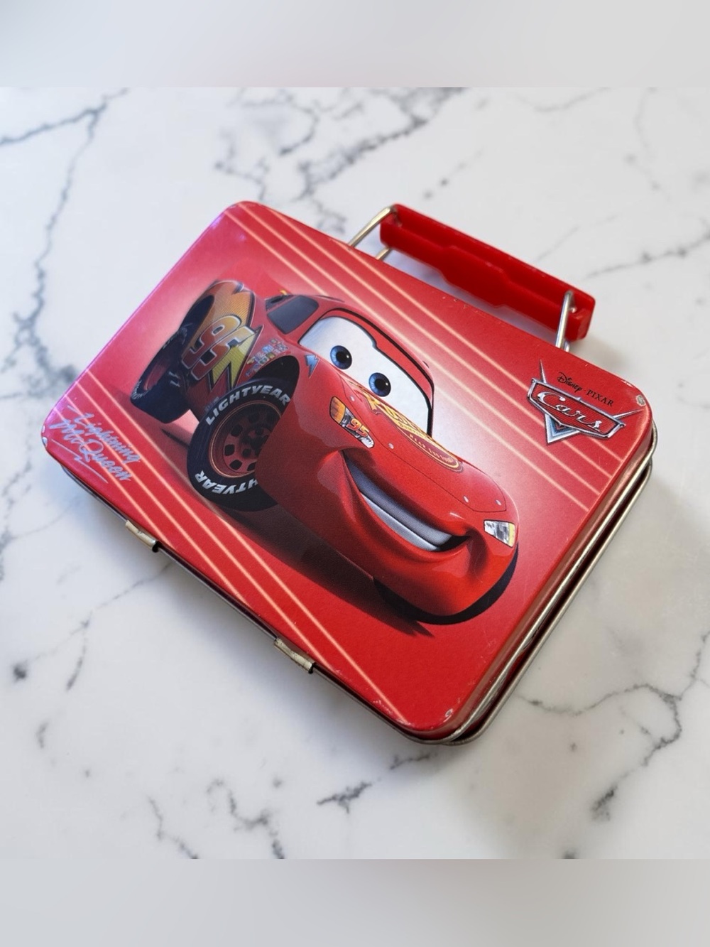 Mini Collectable Disney Pixar Cars Lightning McQueen Red Tin Box